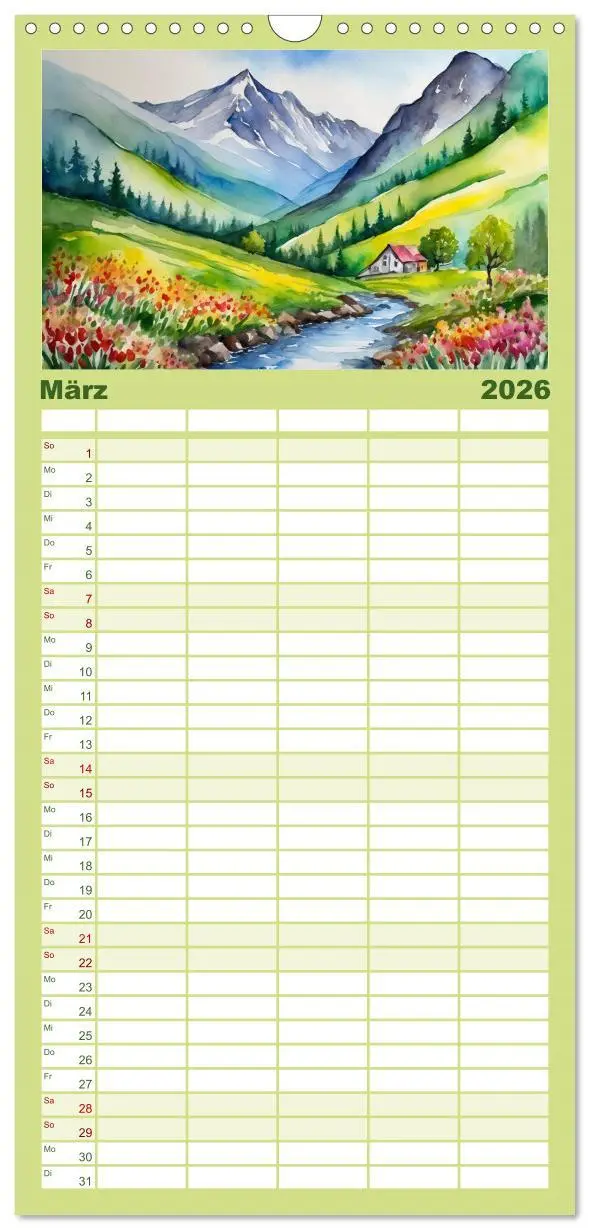 Bild: 9783516494013 | Familienplaner 2026 - Sehnsucht Berge mit 5 Spalten (Wandkalender,...
