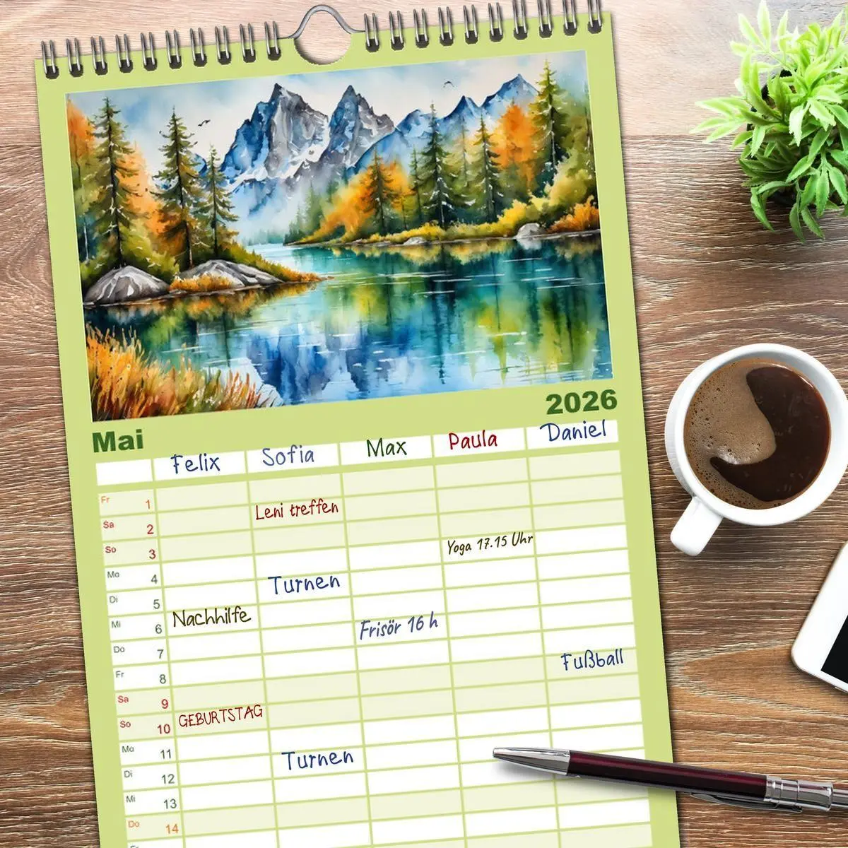 Bild: 9783516494013 | Familienplaner 2026 - Sehnsucht Berge mit 5 Spalten (Wandkalender,...