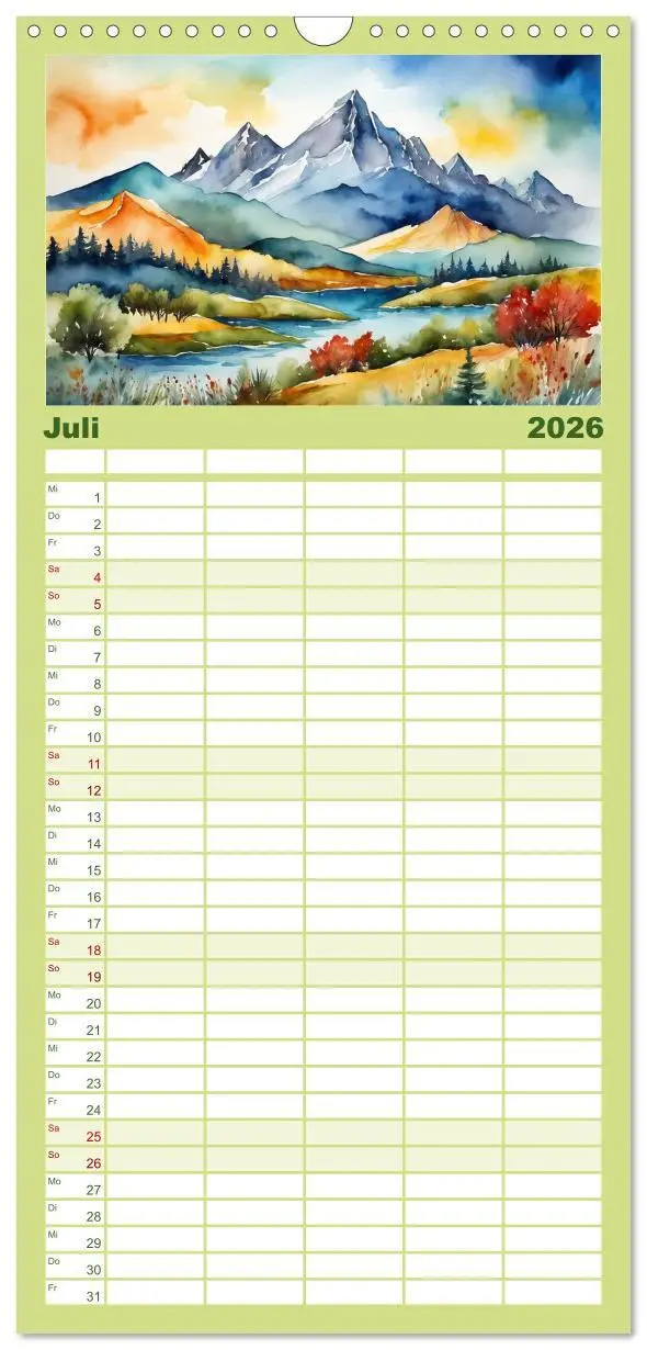 Bild: 9783516494013 | Familienplaner 2026 - Sehnsucht Berge mit 5 Spalten (Wandkalender,...
