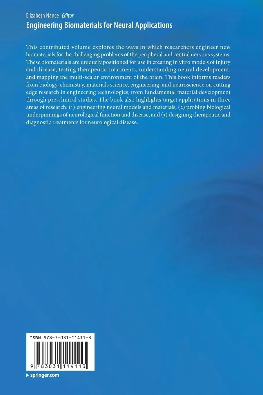 Rückseite: 9783031114113 | Engineering Biomaterials for Neural Applications | Elizabeth Nance