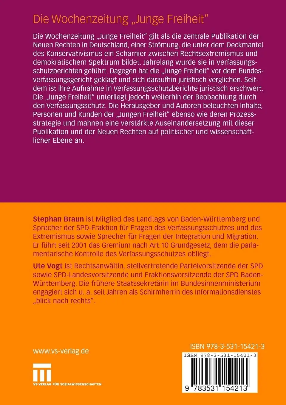 Rückseite: 9783531154213 | Die Wochenzeitung "Junge Freiheit" | Ute Vogt (u. a.) | Taschenbuch