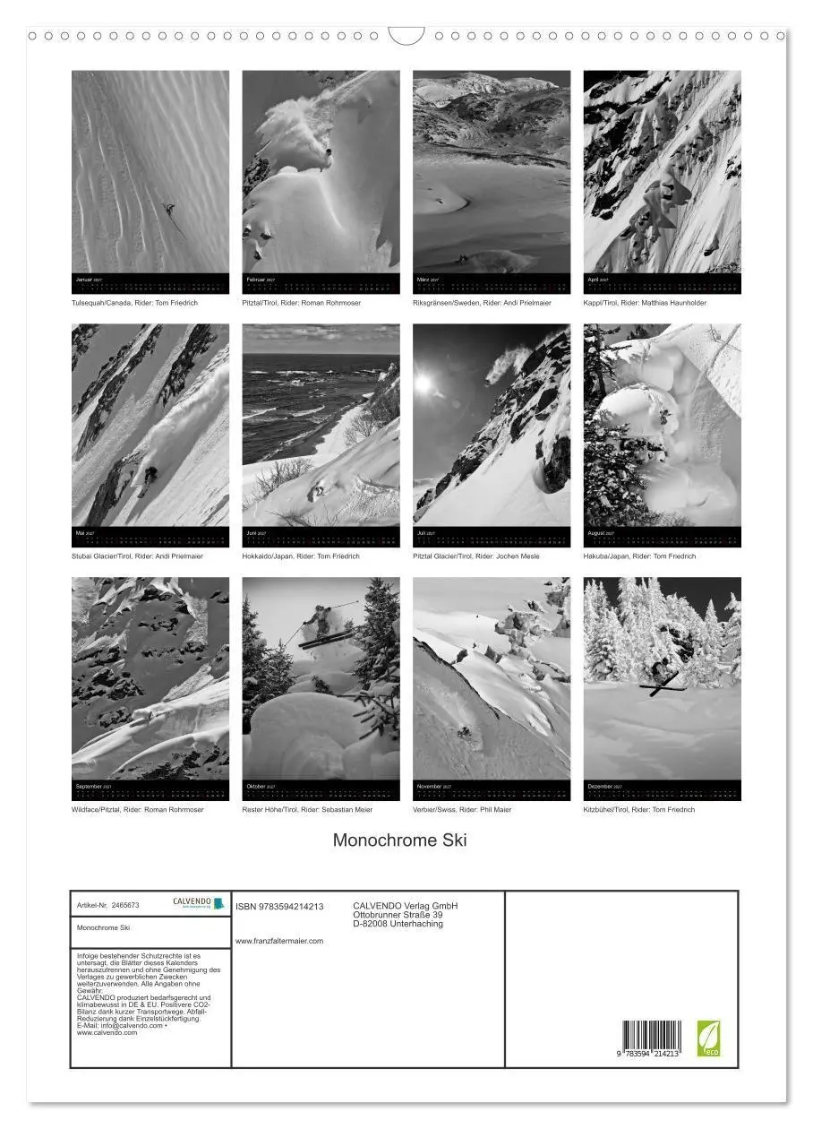Bild: 9783594214213 | Monochrome Ski (Wandkalender 2027 DIN A2 hoch), CALVENDO...