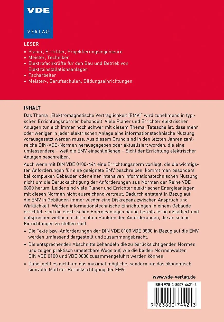 Rückseite: 9783800744213 | EMV-gerechte Errichtung von Niederspannungsanlagen | Herbert Schmolke