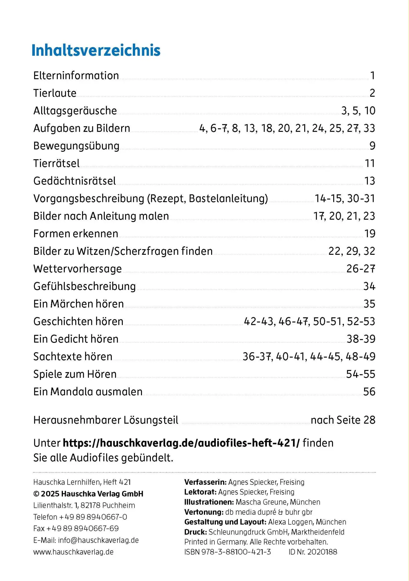 Bild: 9783881004213 | Mein Übungsheft - Zuhören und verstehen 1. Klasse | Agnes Spiecker