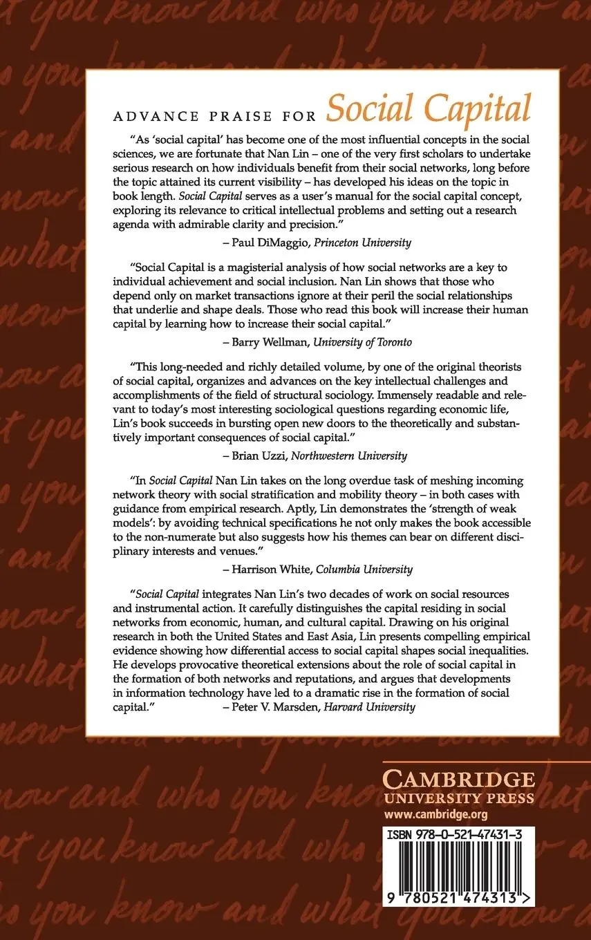 Rückseite: 9780521474313 | Social Capital | Nan Lin | Buch | Englisch | 2015 | EAN 9780521474313