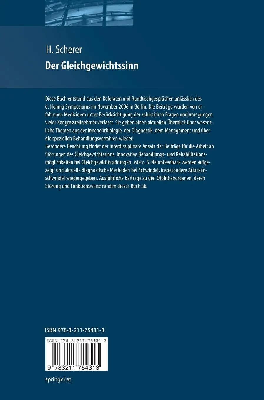 Rückseite: 9783211754313 | Gleichgewichtssinn | Hans Scherer | Buch | xi | Deutsch | 2007