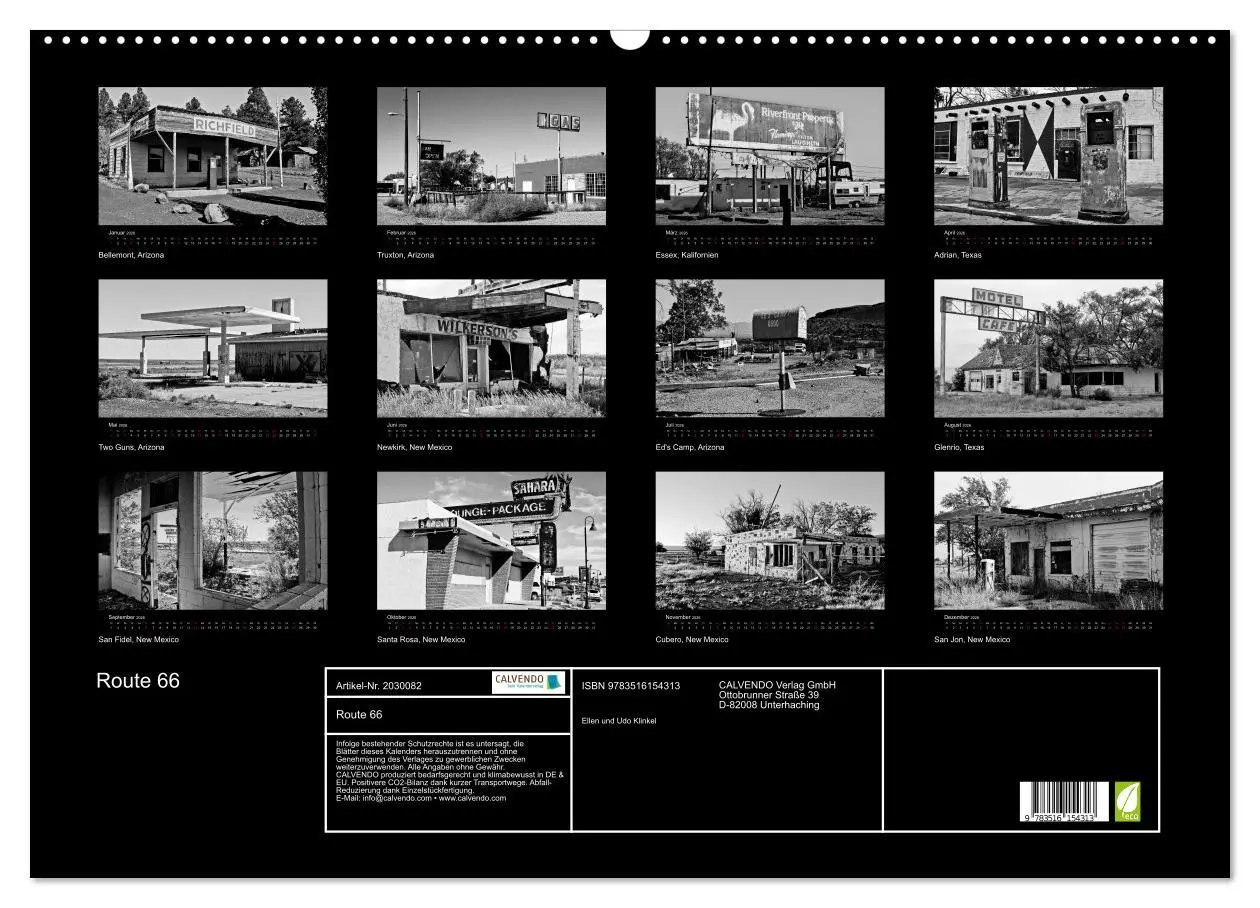 Bild: 9783516154313 | Route 66 (Wandkalender 2026 DIN A2 quer), CALVENDO Monatskalender