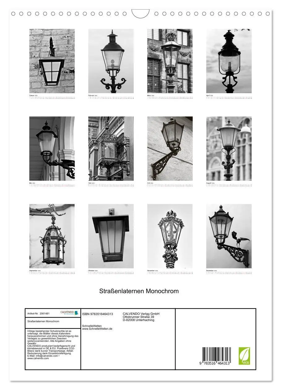 Bild: 9783516464313 | Straßenlaternen Monochrom (Wandkalender 2026 DIN A3 hoch), CALVENDO...