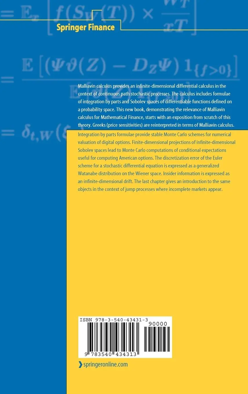 Rückseite: 9783540434313 | Stochastic Calculus of Variations in Mathematical Finance | Buch | xii