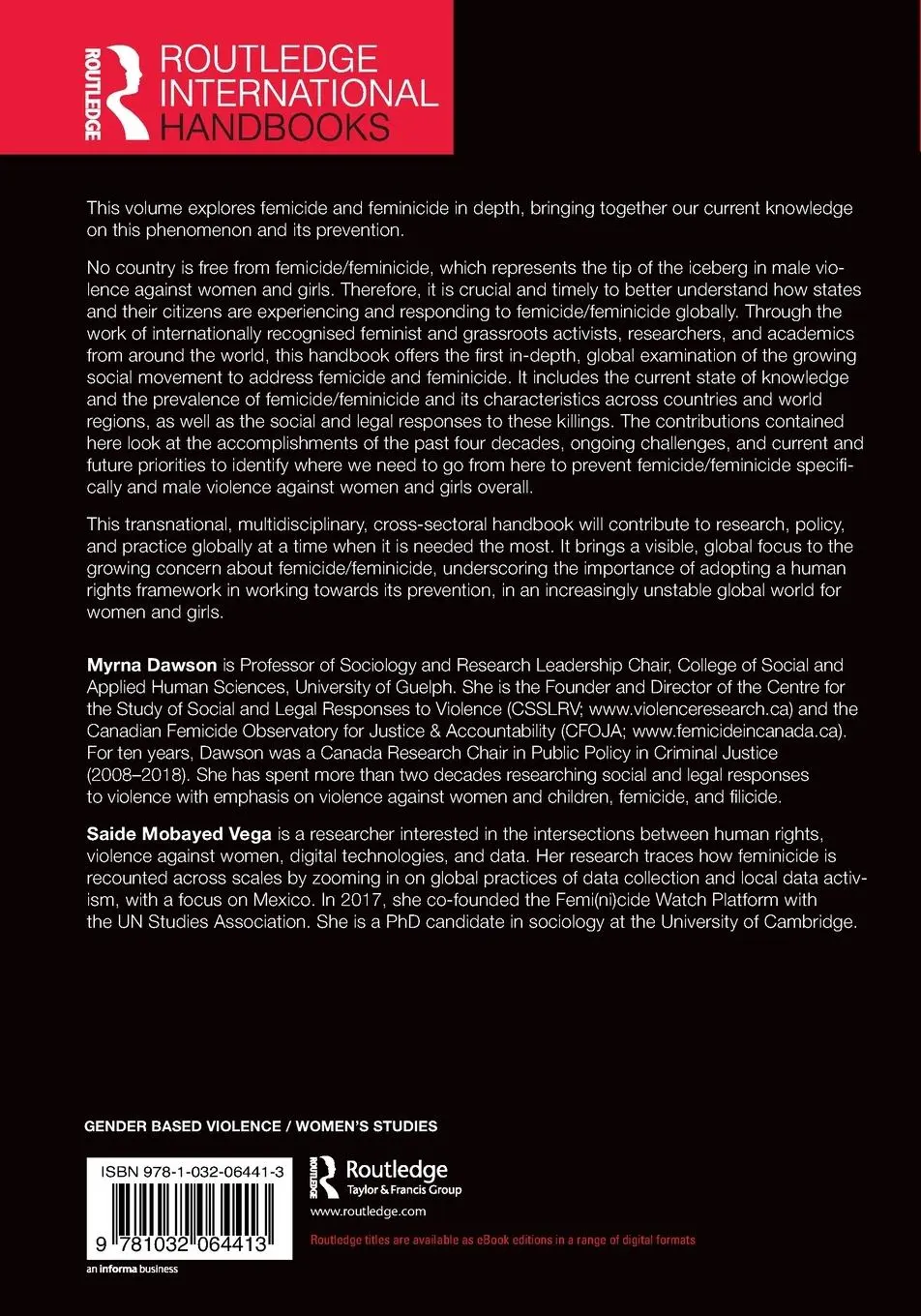 Rückseite: 9781032064413 | The Routledge International Handbook on Femicide and Feminicide | Buch