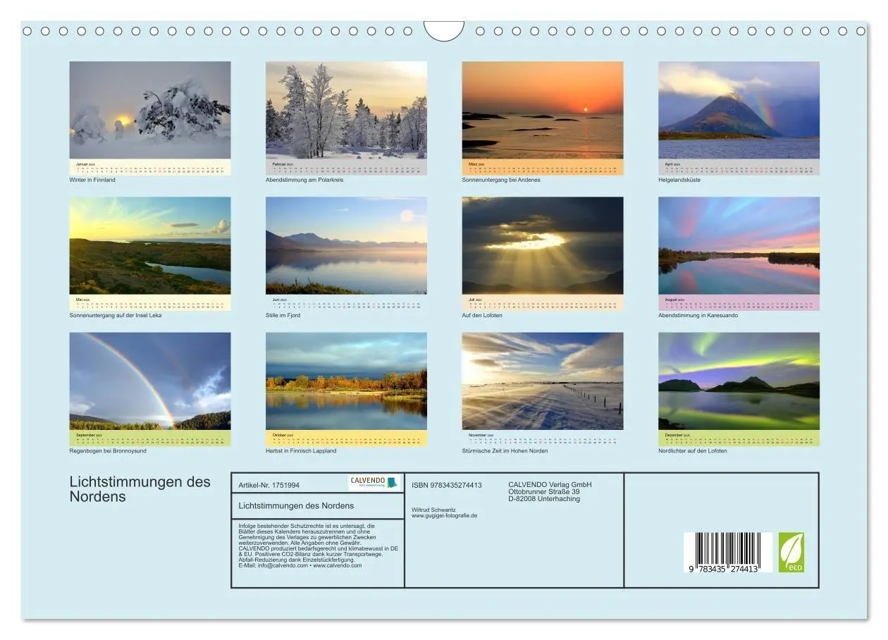Bild: 9783435274413 | Lichtstimmungen des Nordens (Wandkalender 2025 DIN A3 quer),...