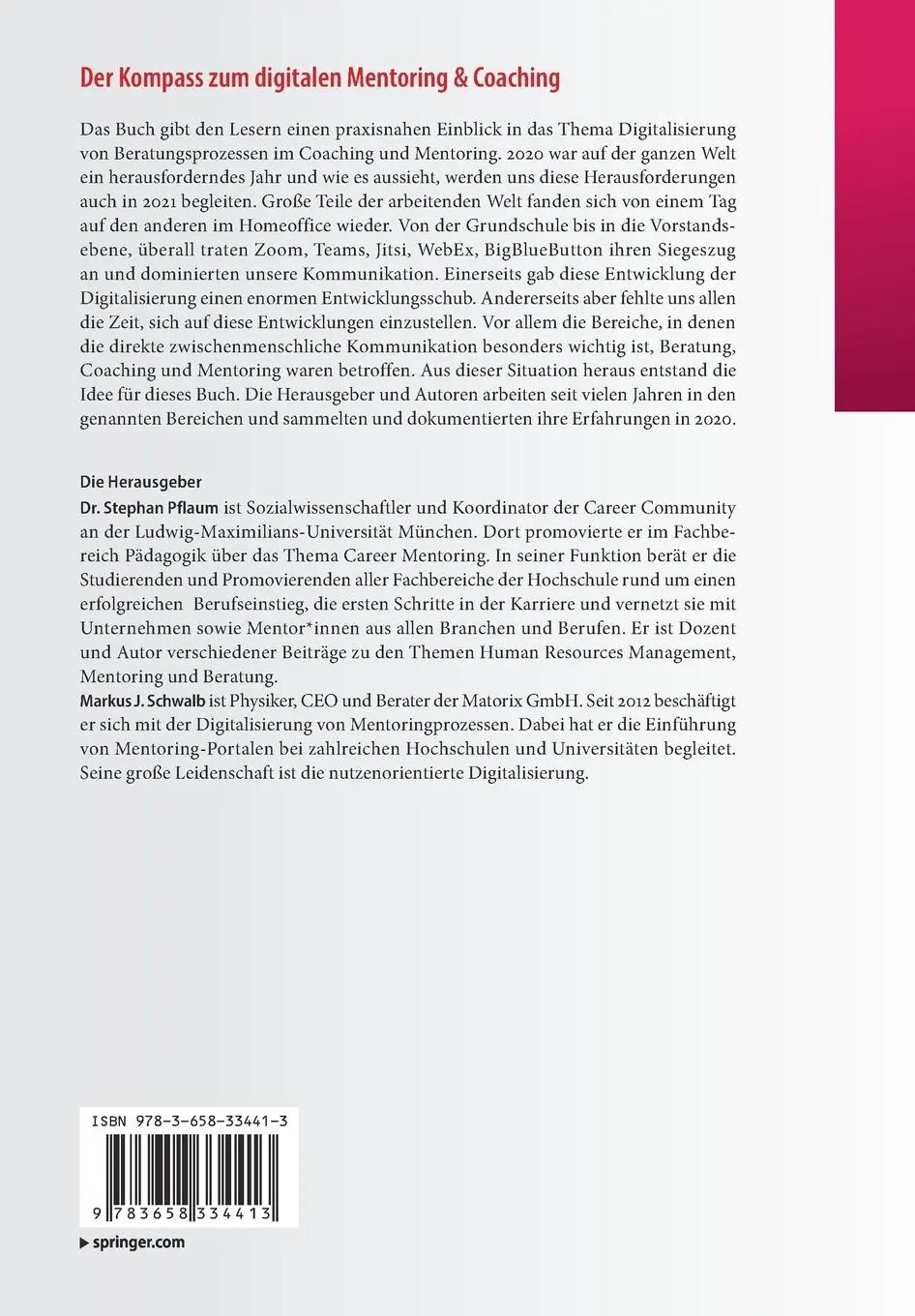 Rückseite: 9783658334413 | Der Kompass zum digitalen Mentoring &amp; Coaching | Pflaum (u. a.) | Buch