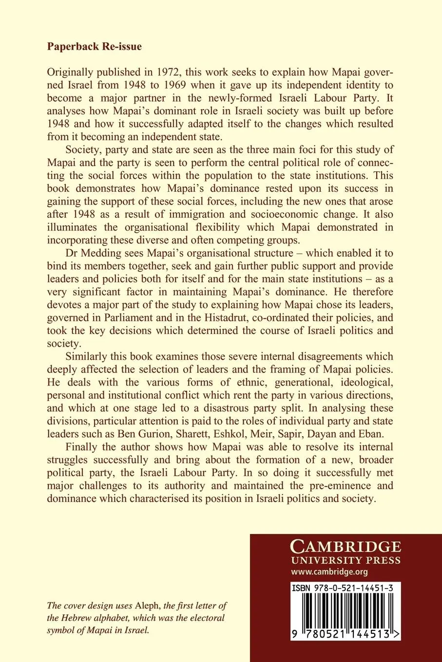 Rückseite: 9780521144513 | Mapai in Israel | Peter Y. Medding | Taschenbuch | Englisch | 2010