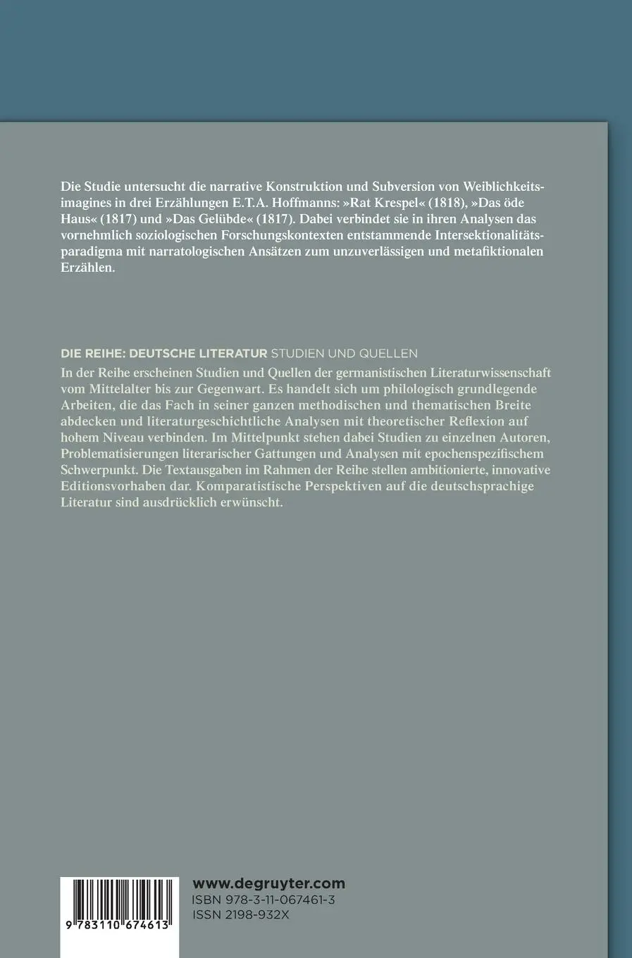 Rückseite: 9783110674613 | Weiblichkeitsentwürfe bei E.T.A. Hoffmann | Ina Henke | Buch | XIV