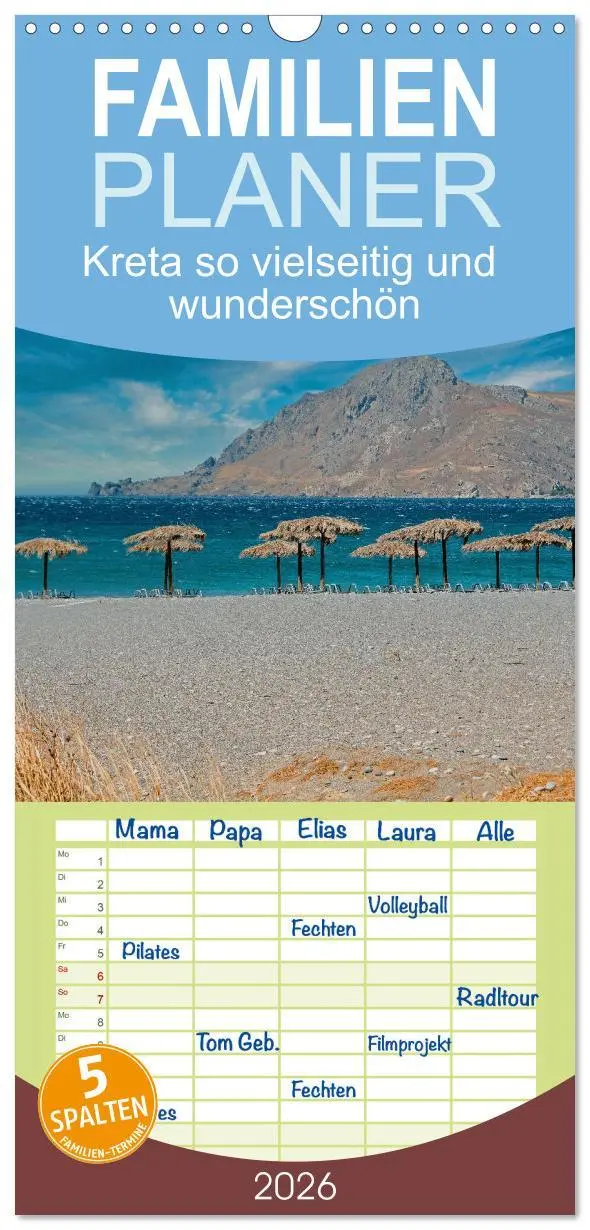 Cover: 9783516504613 | Familienplaner 2026 - Kreta so vielseitig und wunderschön mit 5...