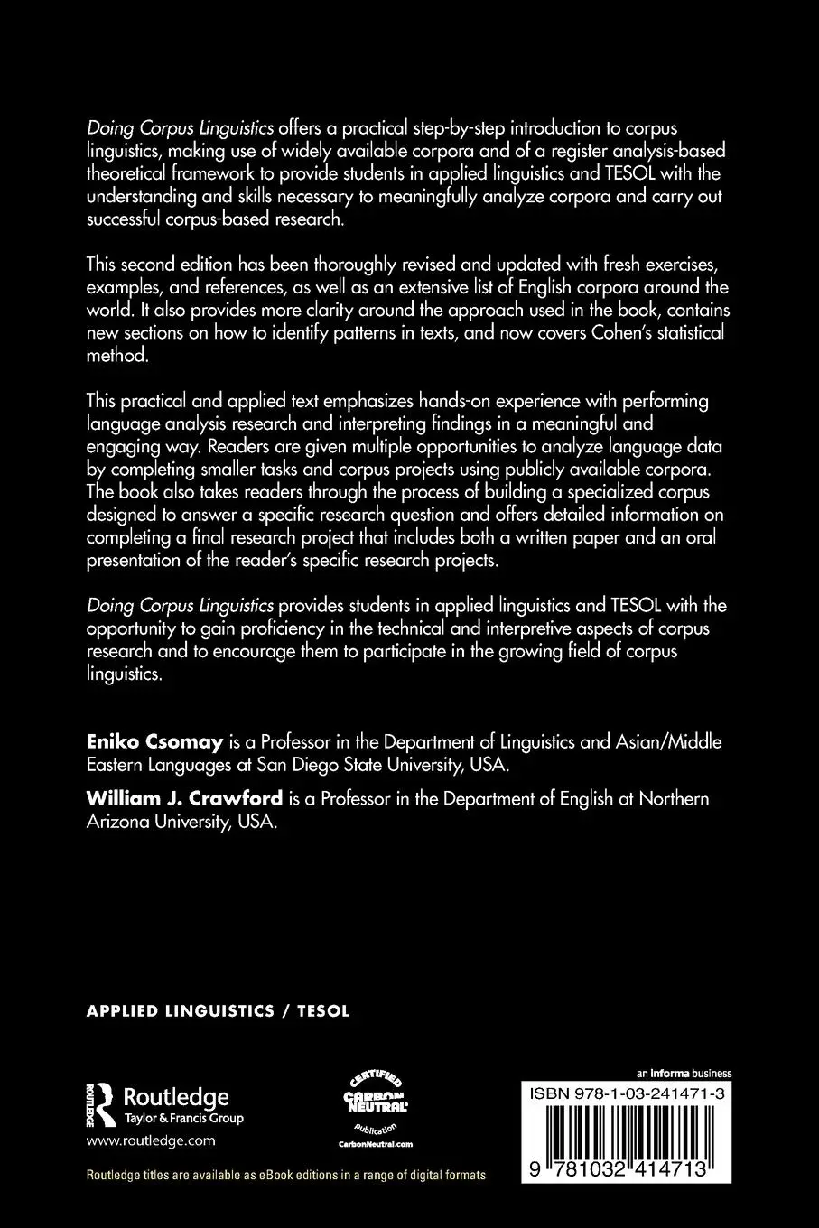 Rückseite: 9781032414713 | Doing Corpus Linguistics | Eniko Csomay (u. a.) | Taschenbuch | 2024