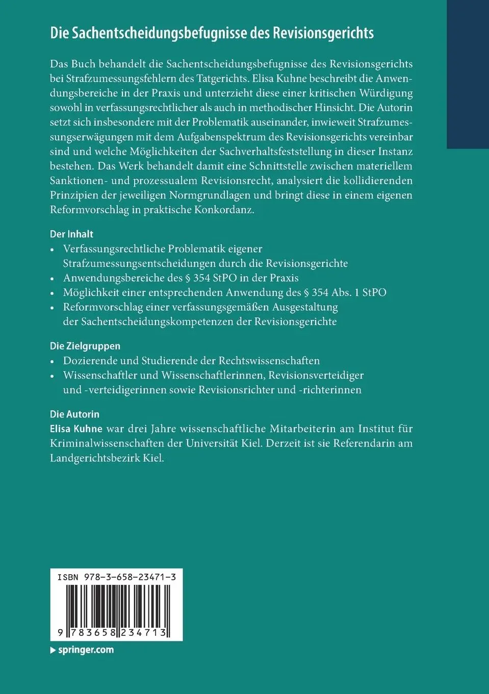 Rückseite: 9783658234713 | Die Sachentscheidungsbefugnisse des Revisionsgerichts | Elisa Kuhne