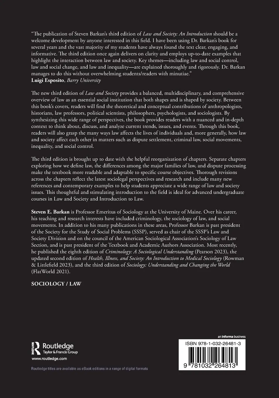 Rückseite: 9781032264813 | Law and Society | An Introduction | Steven Barkan | Taschenbuch | 2023