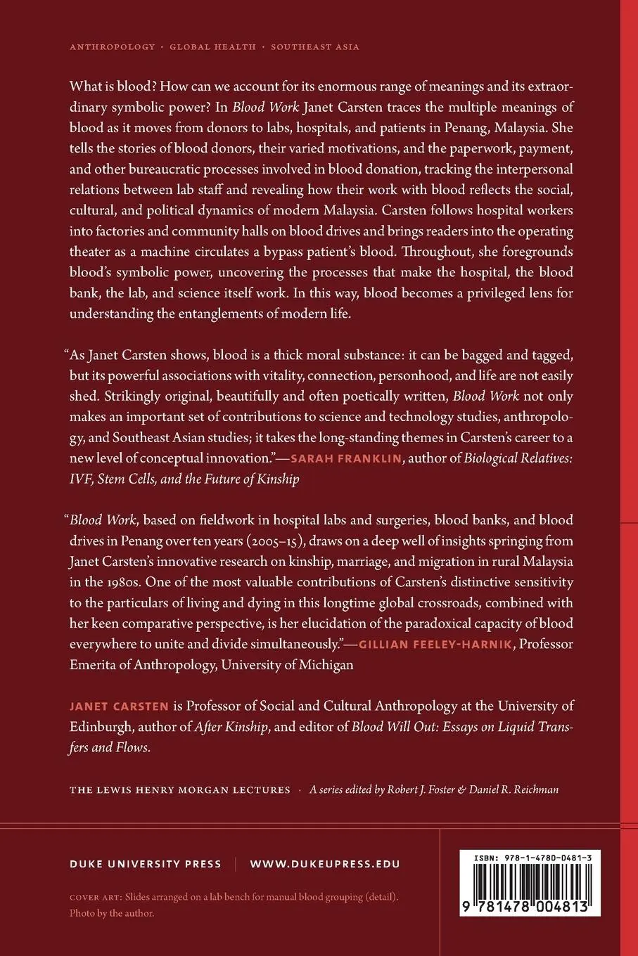 Rückseite: 9781478004813 | Blood Work | Life and Laboratories in Penang | Janet Carsten | Buch