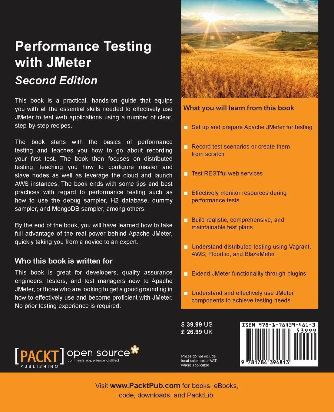 Rückseite: 9781784394813 | Performance Testing with Jmeter - Second Edition | Bayo Erinlec | Buch