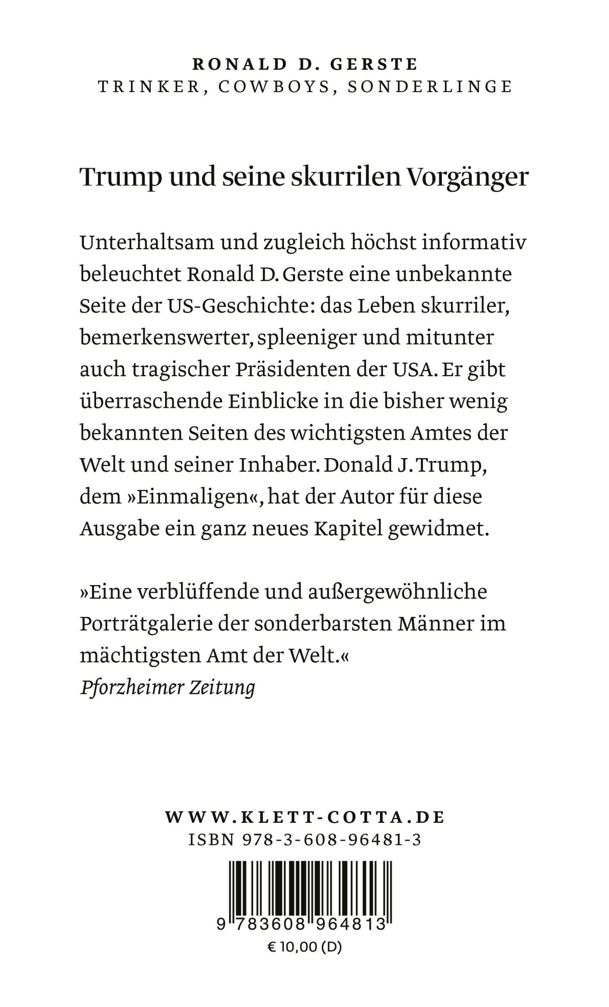 Rückseite: 9783608964813 | Trinker, Cowboys, Sonderlinge | Die 13 seltsamsten Präsidenten der USA