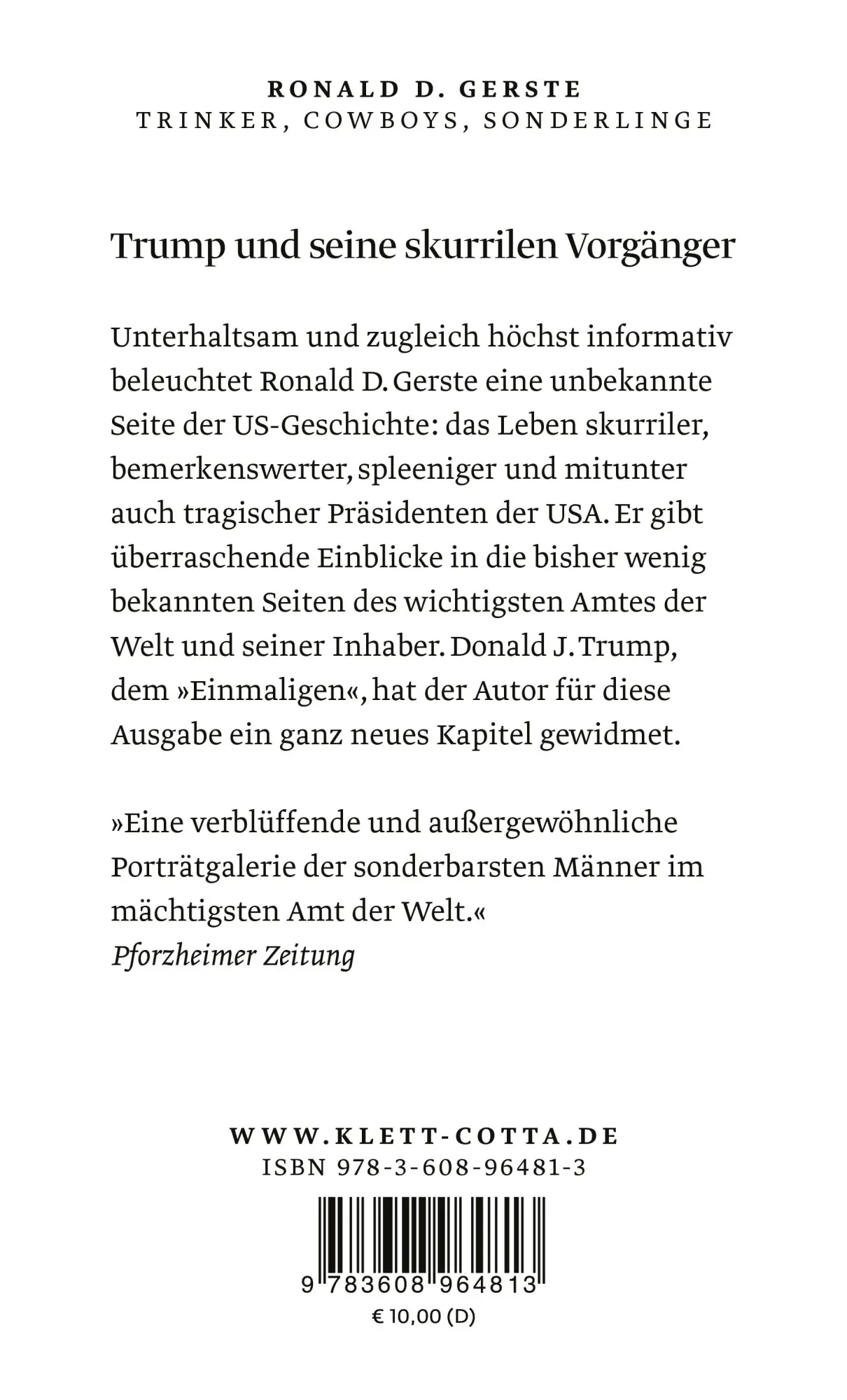 Rückseite: 9783608964813 | Trinker, Cowboys, Sonderlinge | Die 13 seltsamsten Präsidenten der USA