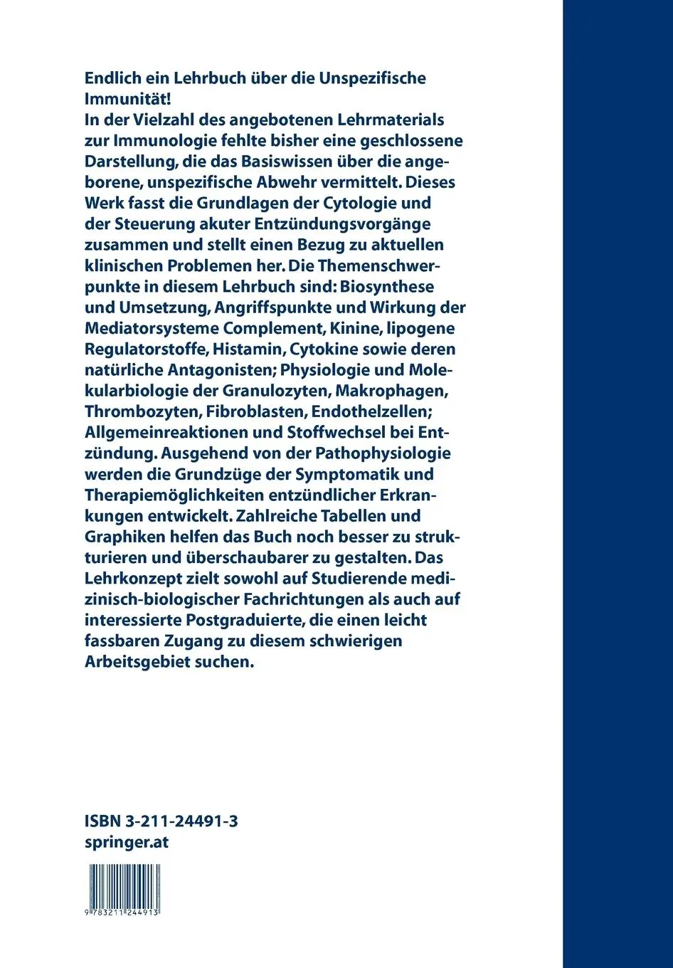 Rückseite: 9783211244913 | Die Akute Entzündung | Gerd Egger | Taschenbuch | xiv | Deutsch | 2005