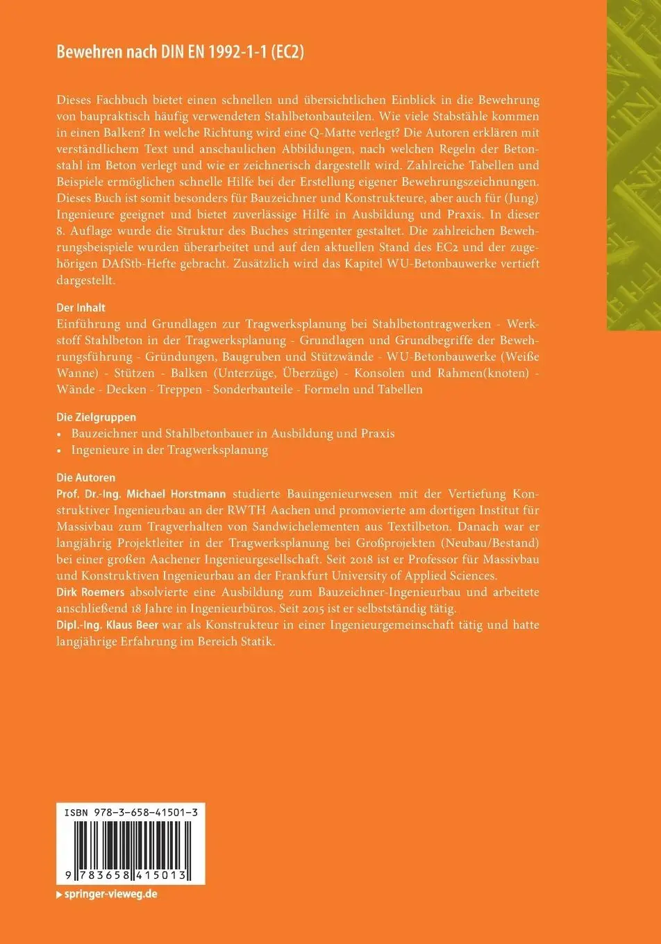 Rückseite: 9783658415013 | Bewehren nach DIN EN 1992-1-1 (EC2) | Michael Horstmann (u. a.) | Buch