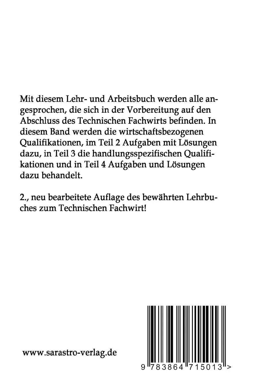 Rückseite: 9783864715013 | Technischer Fachwirt | Das prüfungsrelevante Wissen Teil 1 2. Auflage