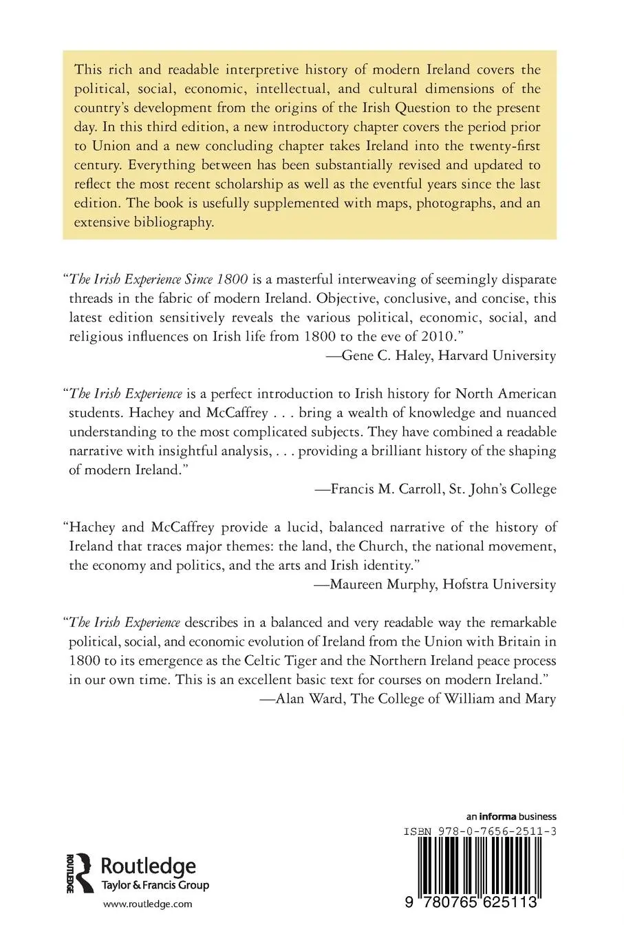 Rückseite: 9780765625113 | The Irish Experience Since 1800 | A Concise History: A Concise History