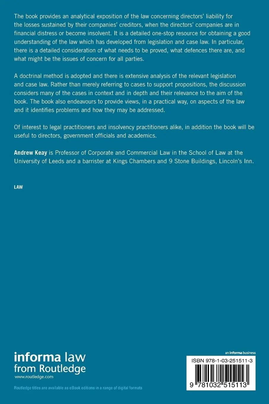 Rückseite: 9781032515113 | Company Directors' Liability and Creditor Protection | Andrew Keay