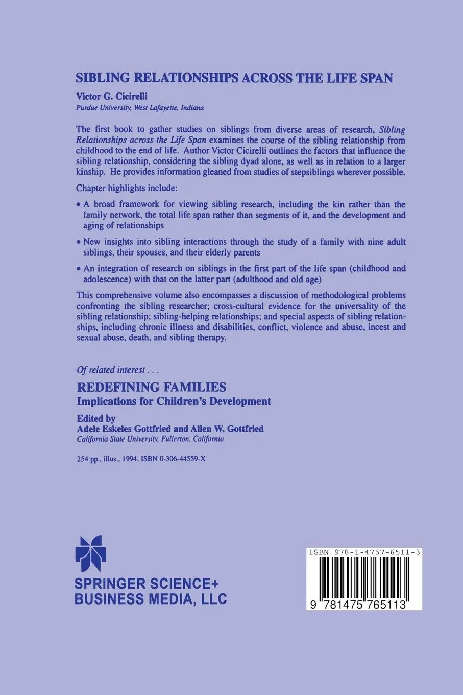 Rückseite: 9781475765113 | Sibling Relationships Across the Life Span | Victor Cicirelli | Buch
