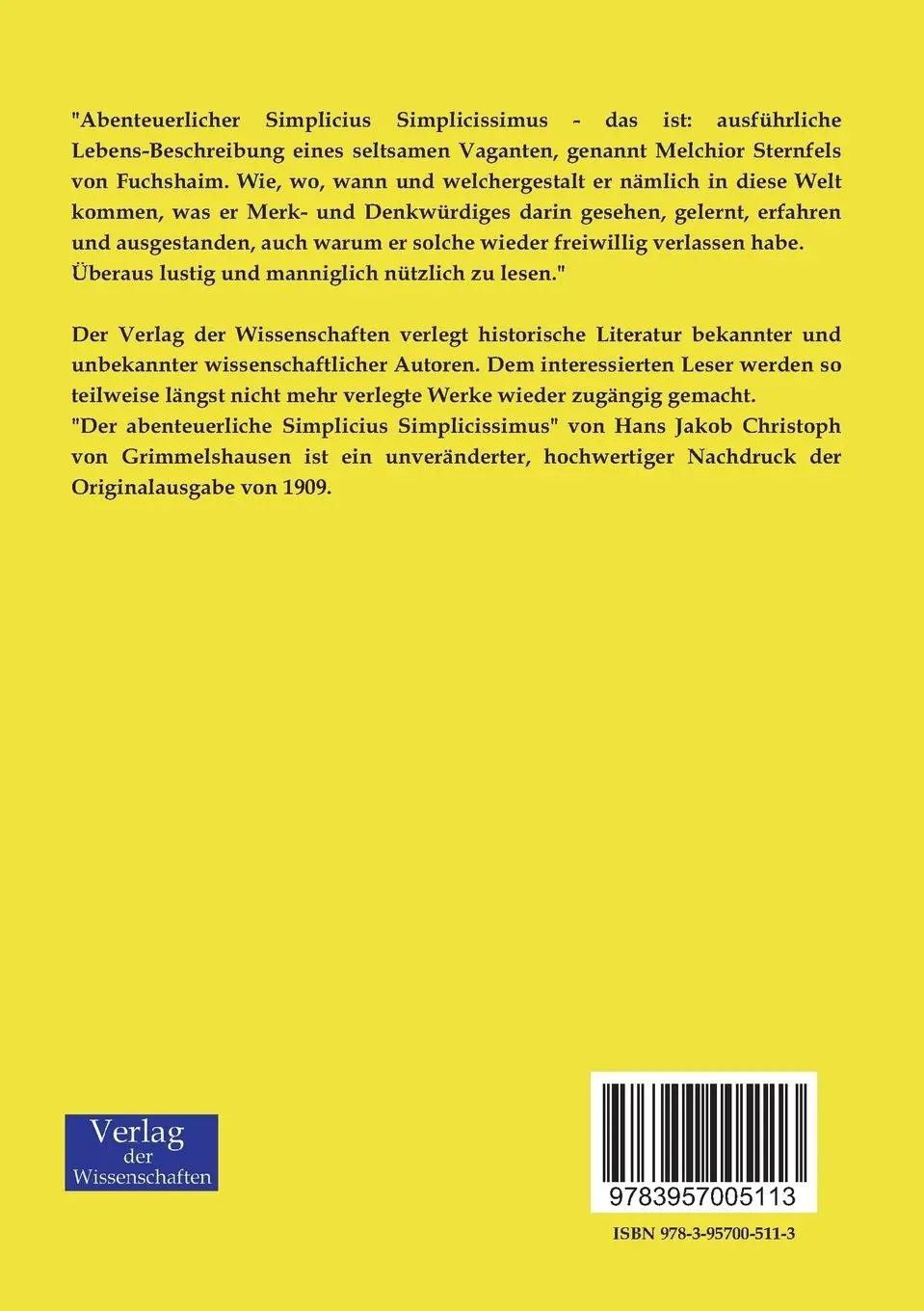 Rückseite: 9783957005113 | Der abenteuerliche Simplicius Simplicissimus | Grimmelshausen | Buch