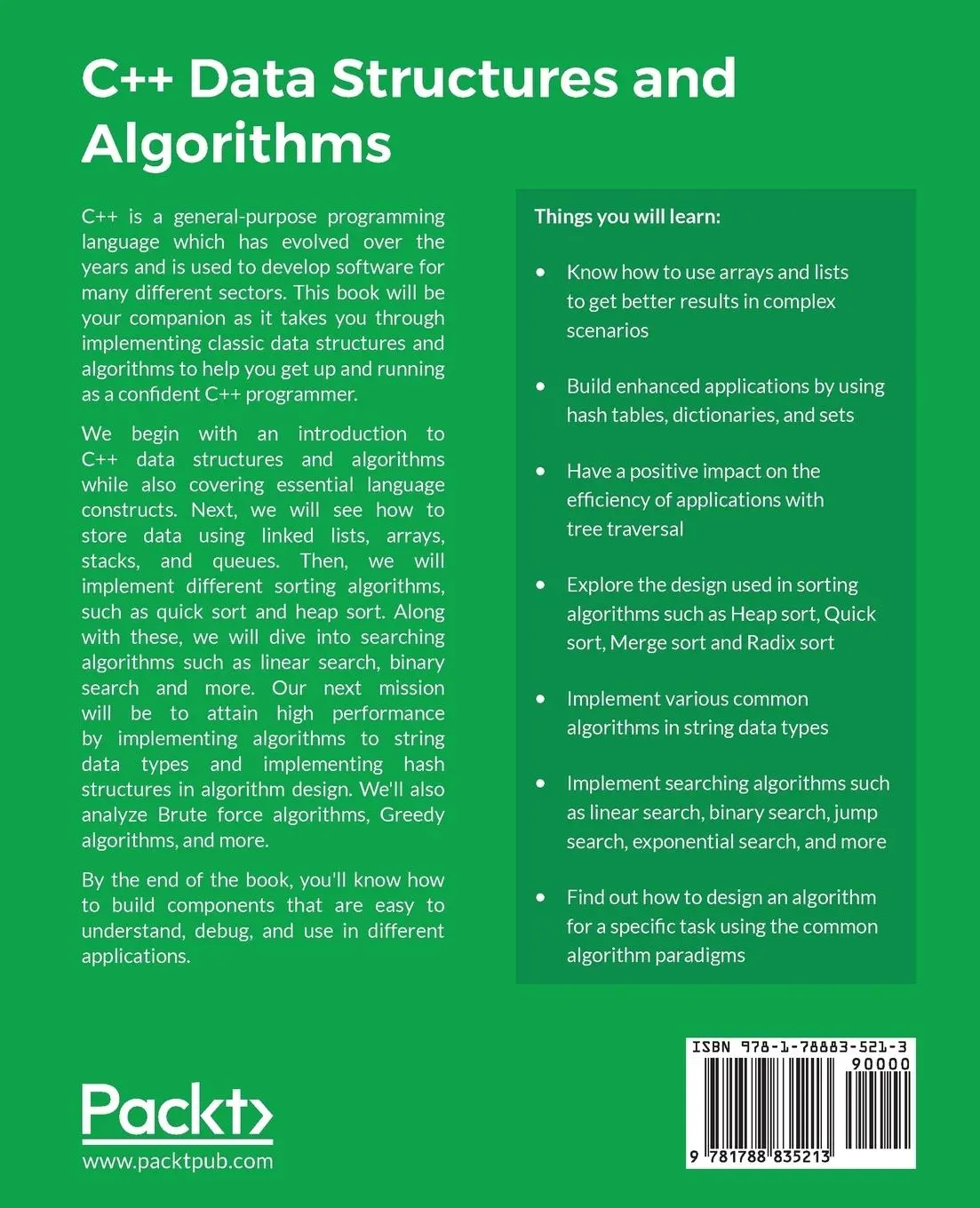 Rückseite: 9781788835213 | C++ Data Structures and Algorithms | Wisnu Anggoro | Taschenbuch