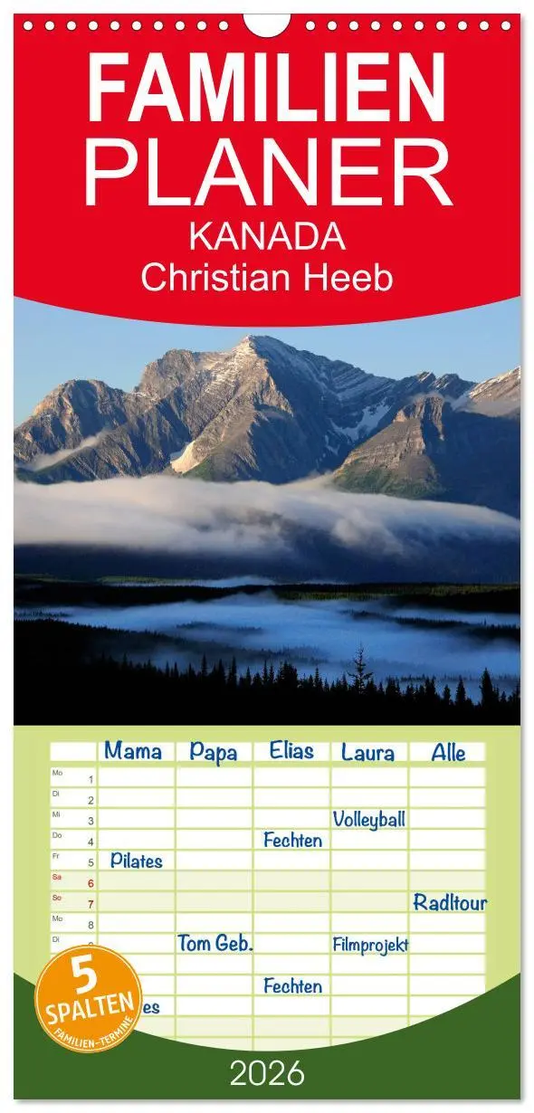 Cover: 9783516515213 | Familienplaner 2026 - KANADA Christian Heeb mit 5 Spalten...
