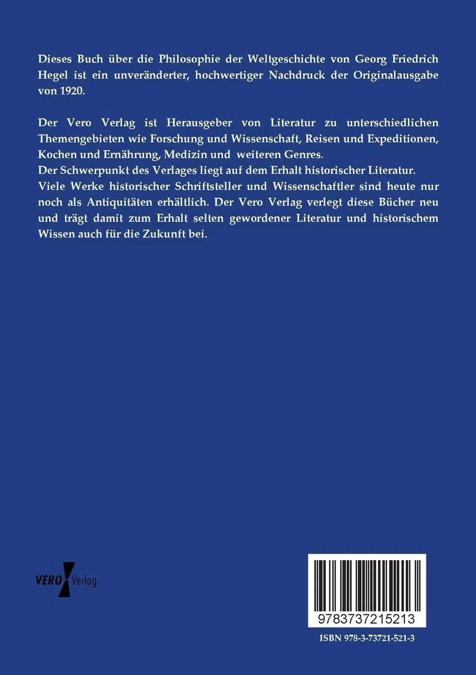 Rückseite: 9783737215213 | Vorlesungen über die Philosophie der Weltgeschichte | Hegel | Buch