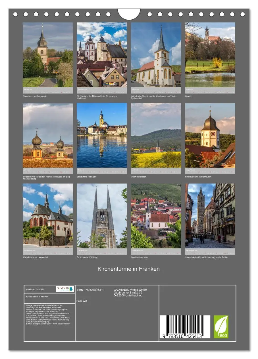 Bild: 9783516425413 | Kirchentürme in Franken (Wandkalender 2026 DIN A4 hoch), CALVENDO...