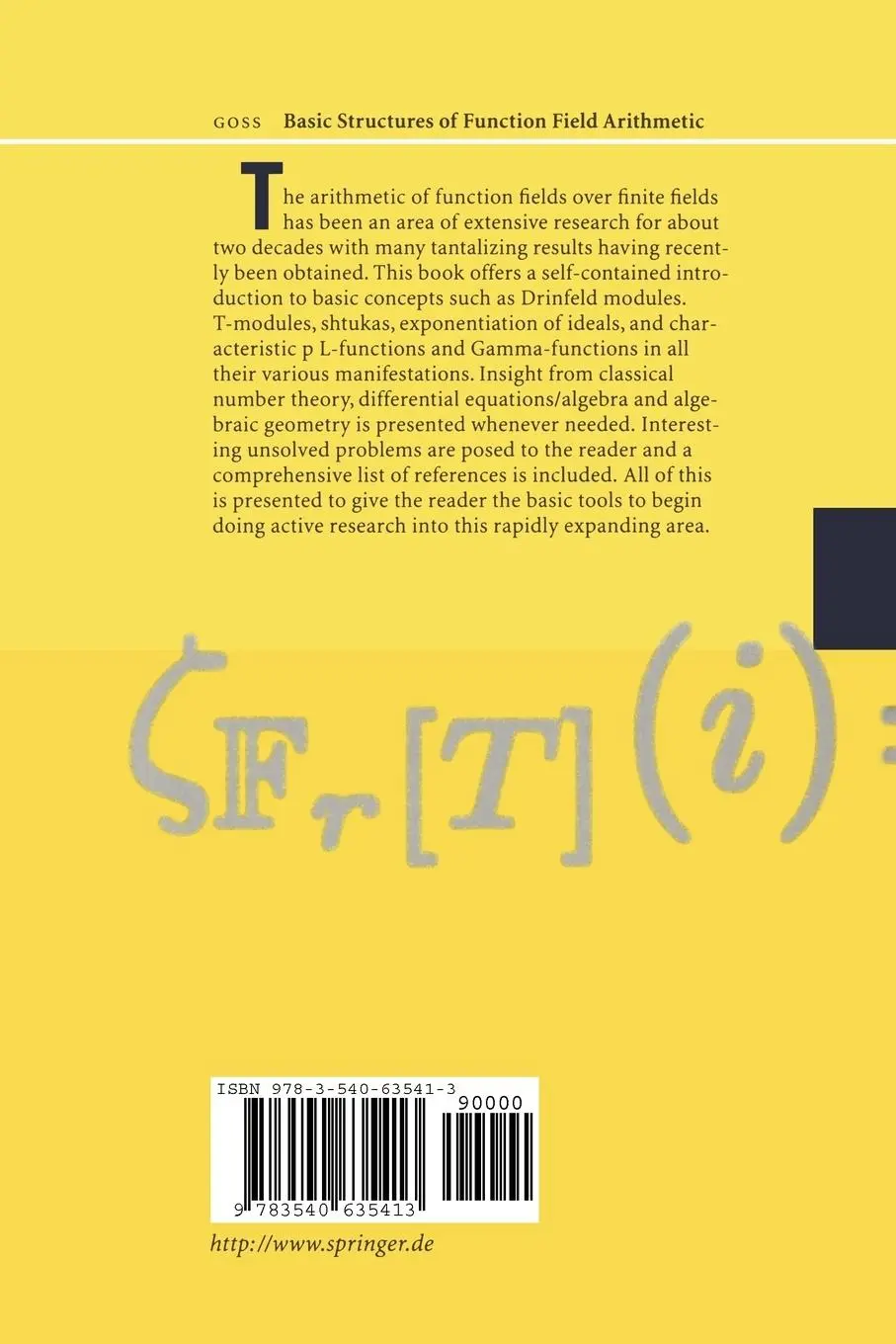 Rückseite: 9783540635413 | Basic Structures of Function Field Arithmetic | David Goss | Buch
