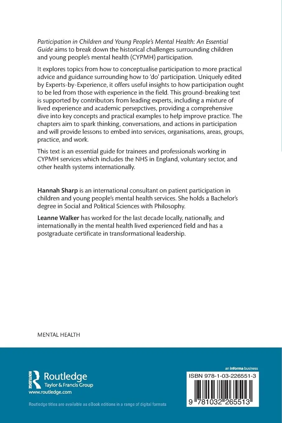 Rückseite: 9781032265513 | Participation in Children and Young People's Mental Health | Buch