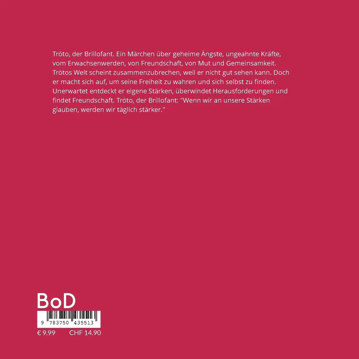 Rückseite: 9783750435513 | Tröto, der Brillofant | Märchen | Jochen Nagel | Taschenbuch | 62 S.