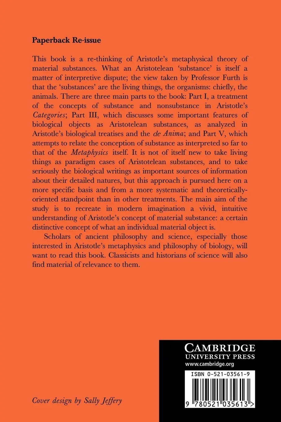 Rückseite: 9780521035613 | Substance, Form, and Psyche | An Aristotelean Metaphysics | Furth