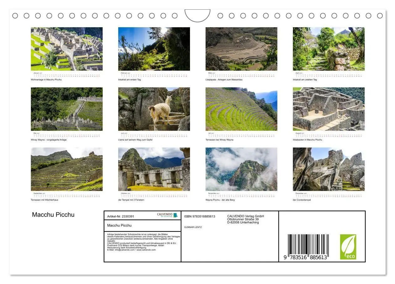 Bild: 9783516885613 | Macchu Picchu (Wandkalender 2027 DIN A4 quer), CALVENDO Monatskalender