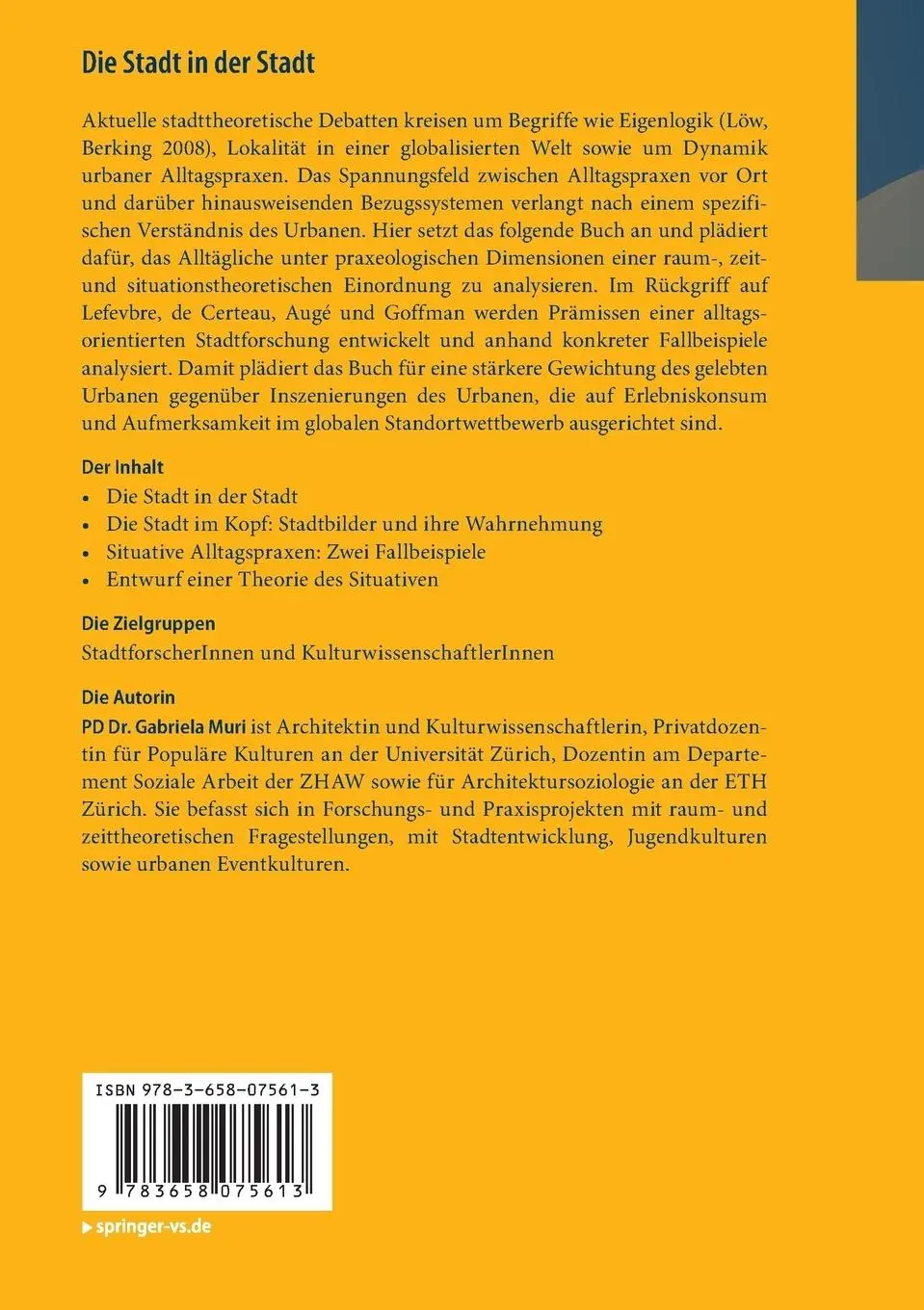 Rückseite: 9783658075613 | Die Stadt in der Stadt | Gabriela Muri | Taschenbuch | xi | Deutsch