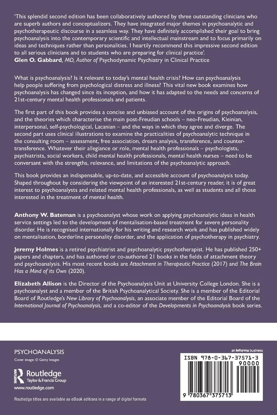 Rückseite: 9780367375713 | Introduction to Psychoanalysis | Contemporary Theory and Practice