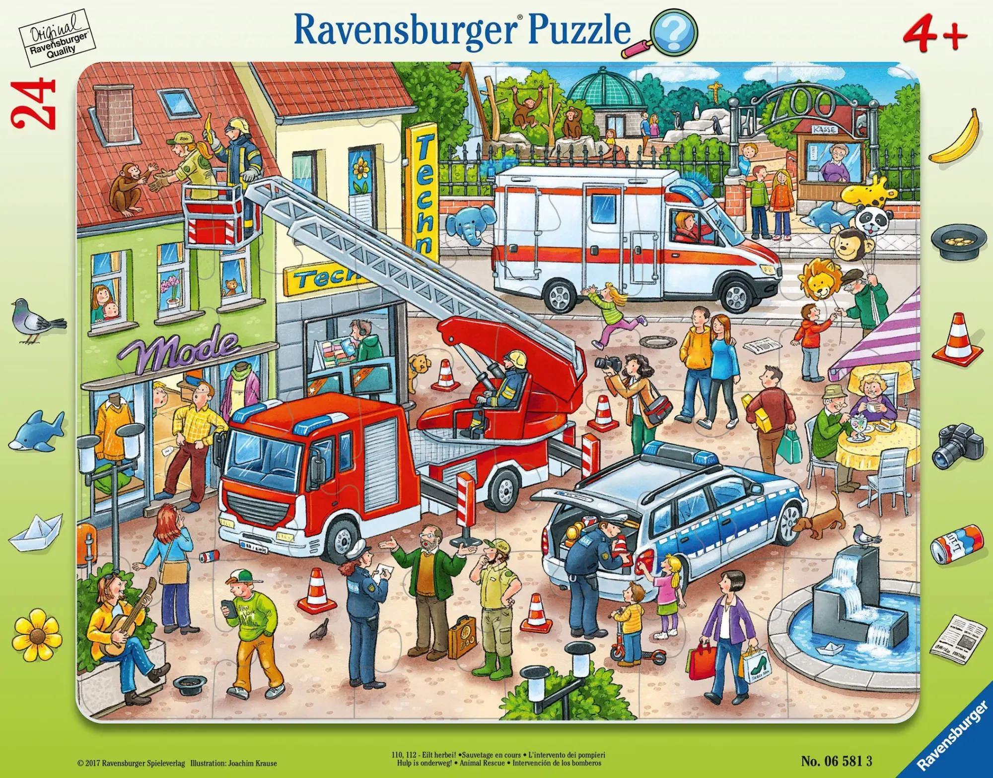 Cover: 4005556065813 | 110, 112 - Eilt herbei! 24 Teile Rahmenpuzzle | Spiel | 06581 | 2017