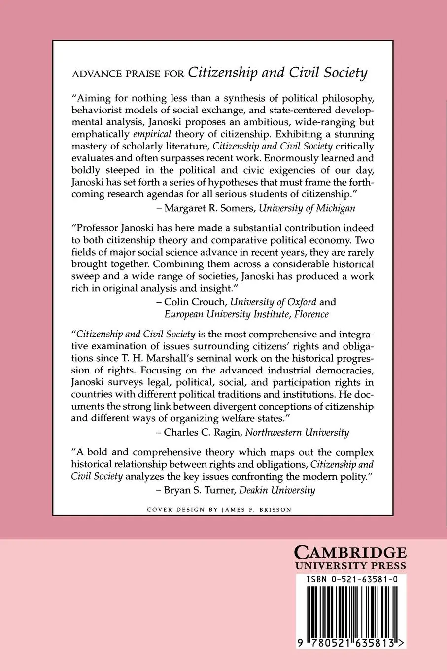 Rückseite: 9780521635813 | Citizenship and Civil Society | Thomas Janoski | Taschenbuch | 2005