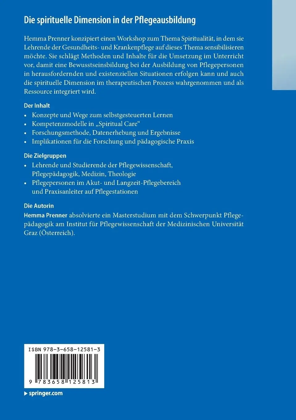 Rückseite: 9783658125813 | Die spirituelle Dimension in der Pflegeausbildung | Hemma Prenner