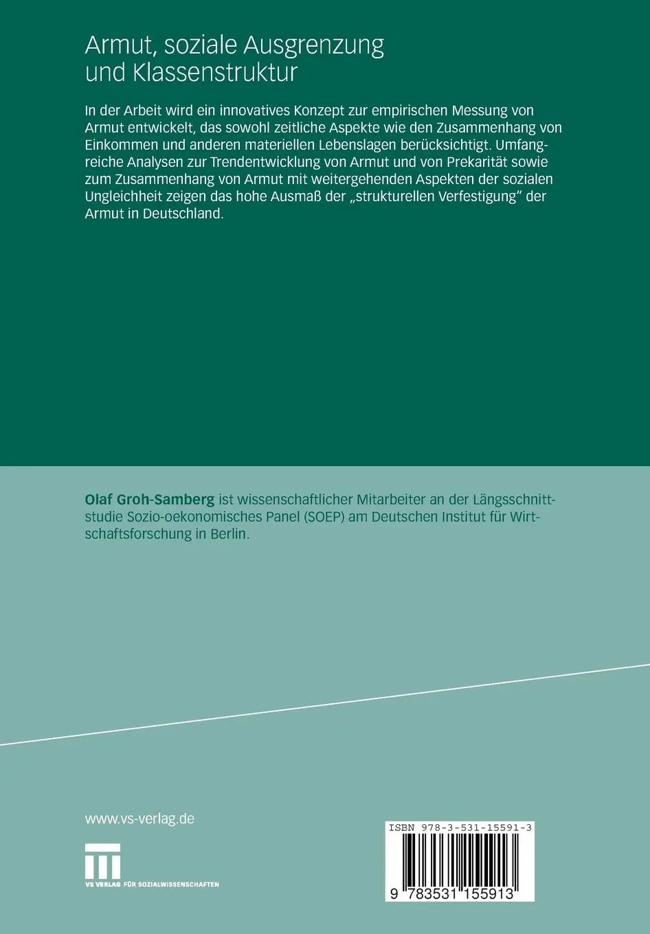 Rückseite: 9783531155913 | Armut, soziale Ausgrenzung und Klassenstruktur | Olaf Groh-Samberg