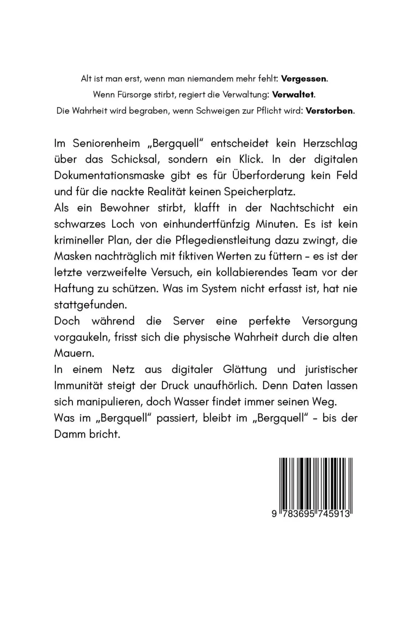 Rückseite: 9783695745913 | Vergessen.Verwaltet.Verstorben. | Tödliche Pflege | Andrea Stehle