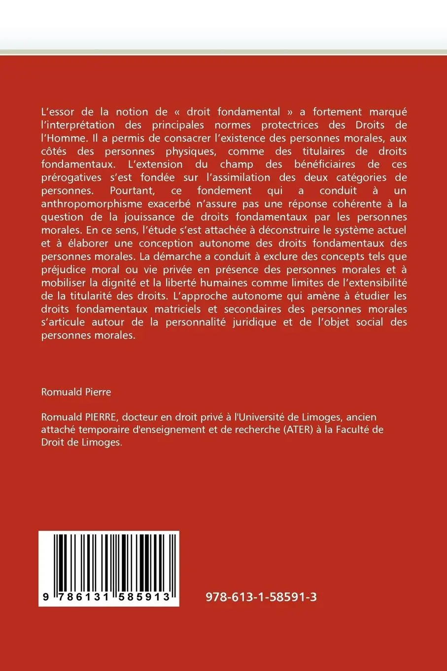 Rückseite: 9786131585913 | Les droits fondamentaux des personnes morales de droit privé | Pierre
